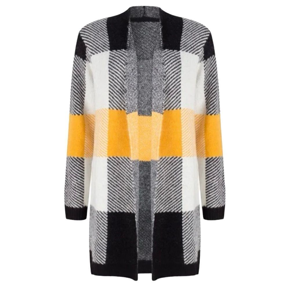 EsQualo Black and Yellow Color Block Open‎ Front Cardigan -- M